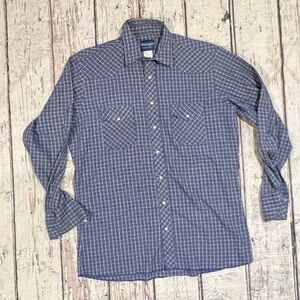 Wrangler Pearl Snap Cowboy Rancher Western Button Down Plaid Long Sleeve Shirt